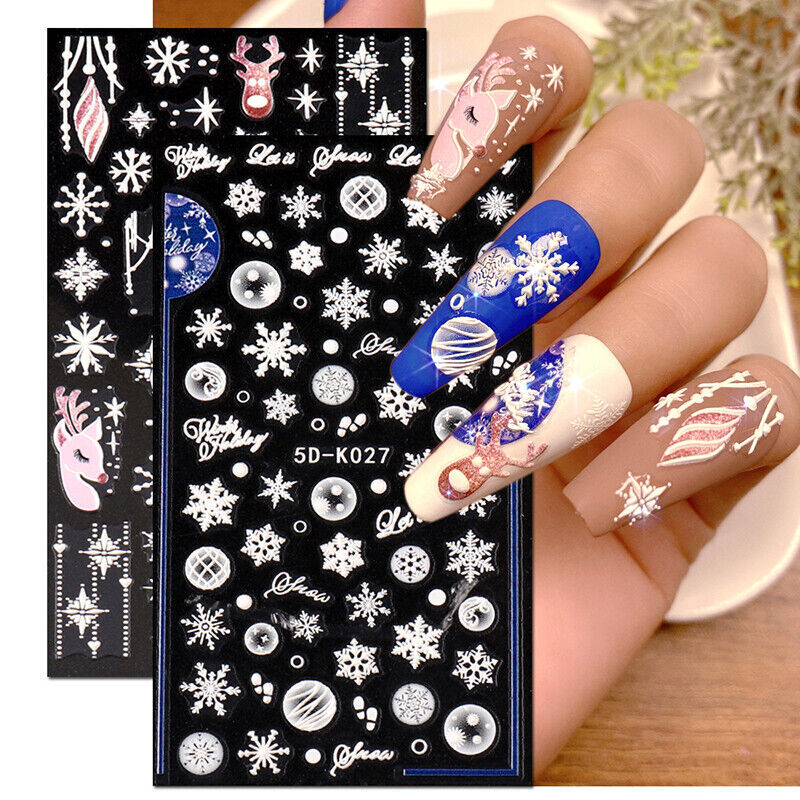 Christmas 5D Nail Art Stickers Snowflake Tree Heart Self-Adhesive Manicure NH7