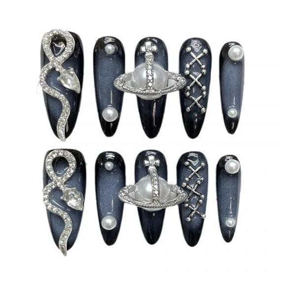Handmade Colorful Full Stone Press On Nails Short Square Shimmery False Nails