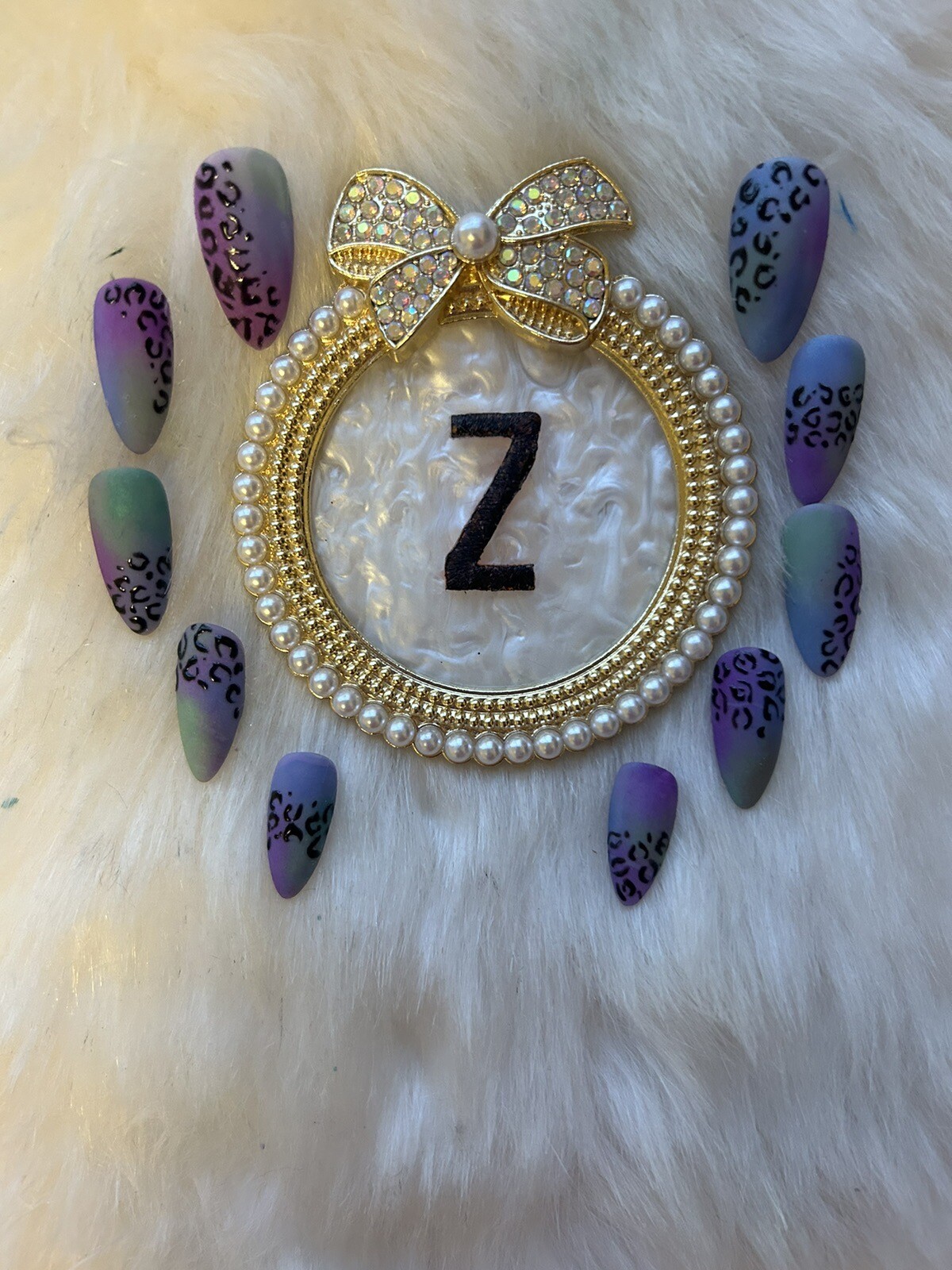 Z NAILZ! Set Of 10 Green, Blue, Purple Animal Matte L Almond Press on Nails