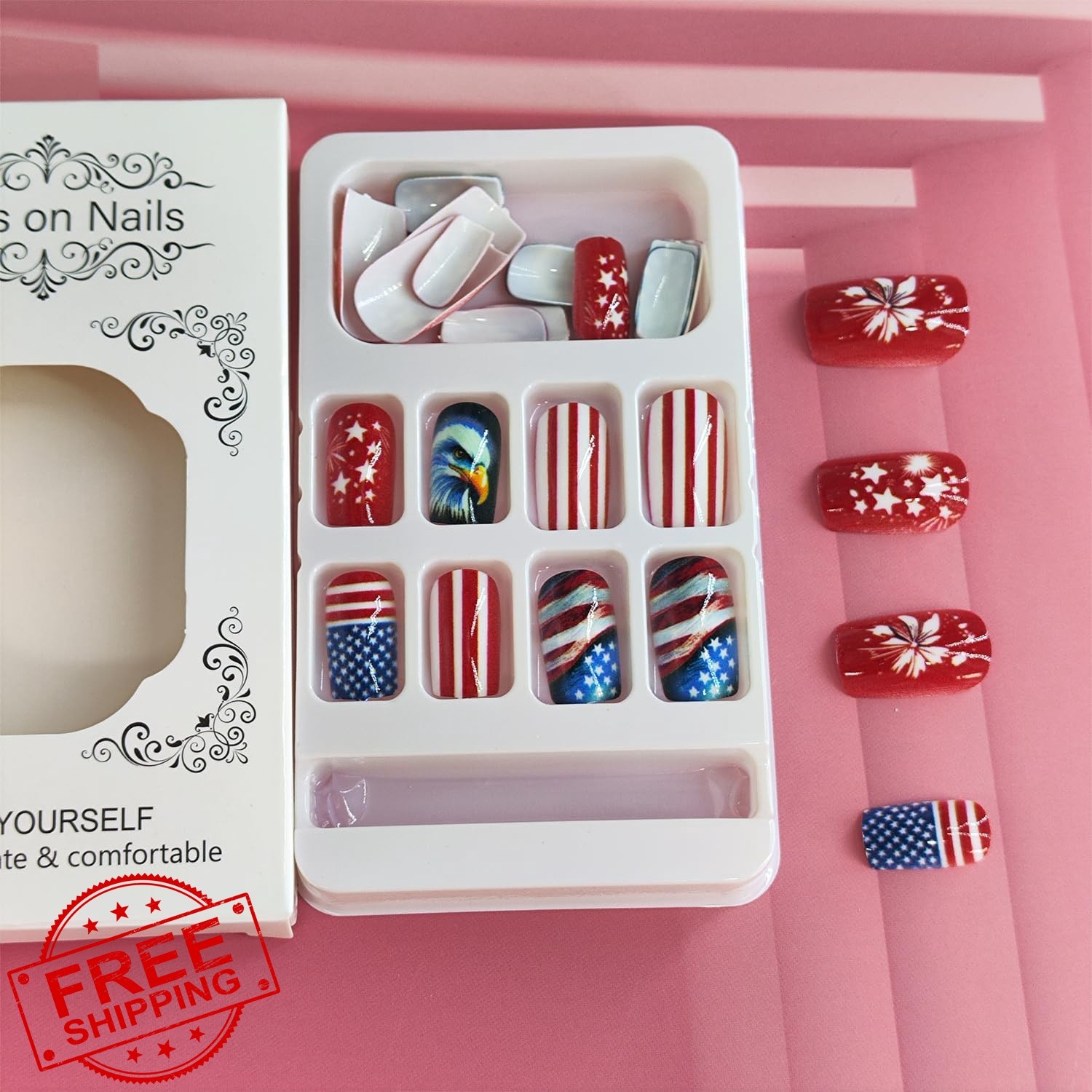 WYFHDT 4th of July Press on Nails 4