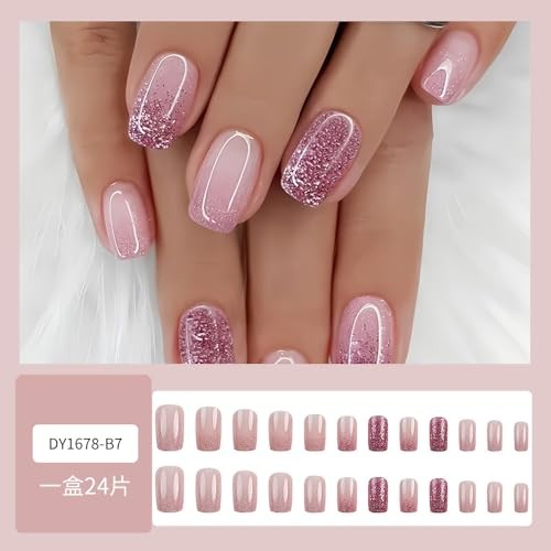 Medium Press on Nails Square Fake Nails Pink Gradient Acrylic Full Cover Style4