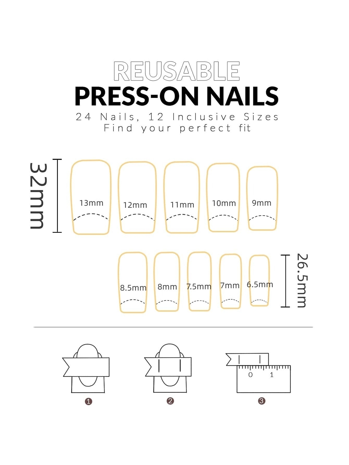24pcs Long Rectangle & Heart Shaped 3d Decorative Nail Art False Nails Press On