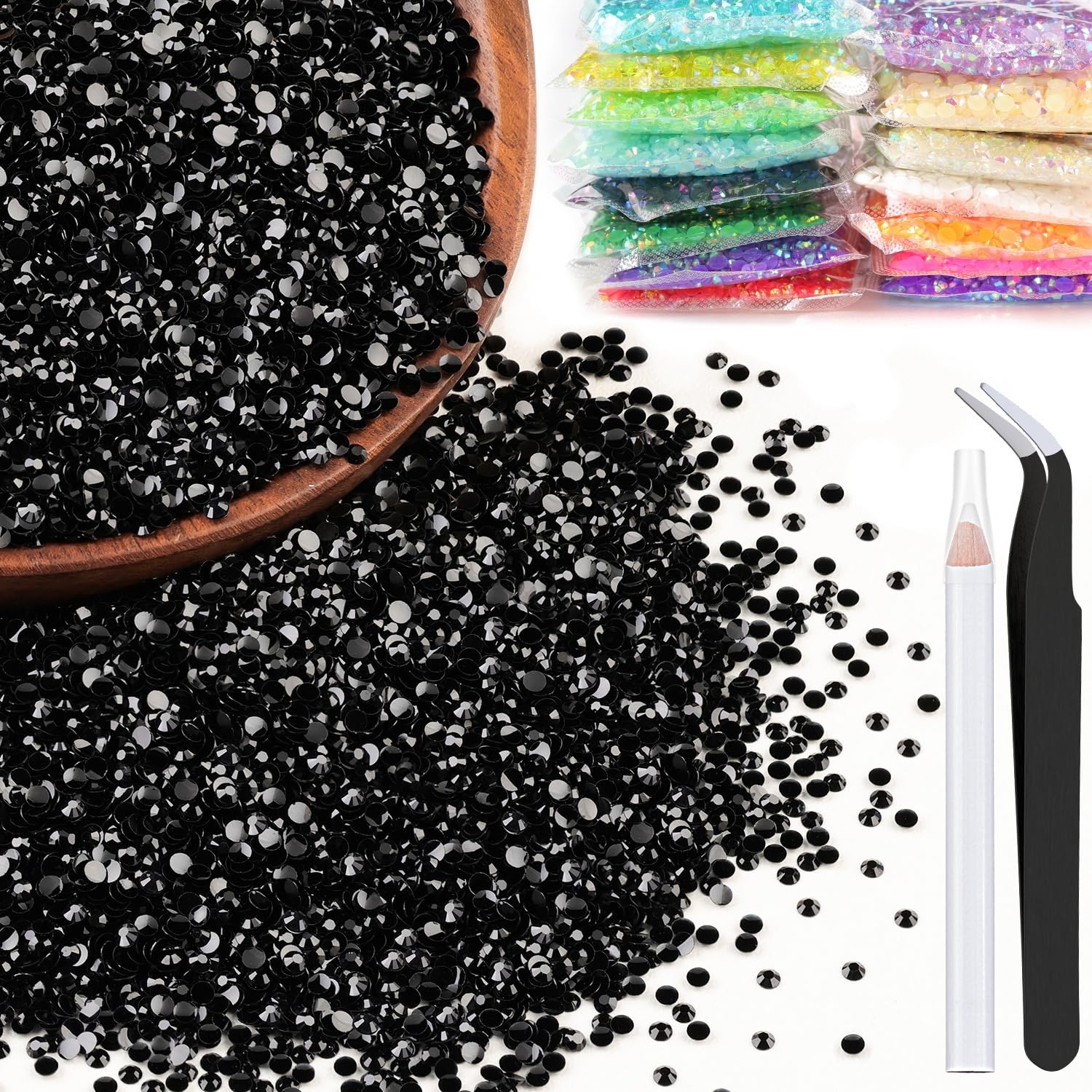 5000pcs 2mm Resin Rhinestones Bulk, Black Flatback Round Jelly Rhinestones Be…