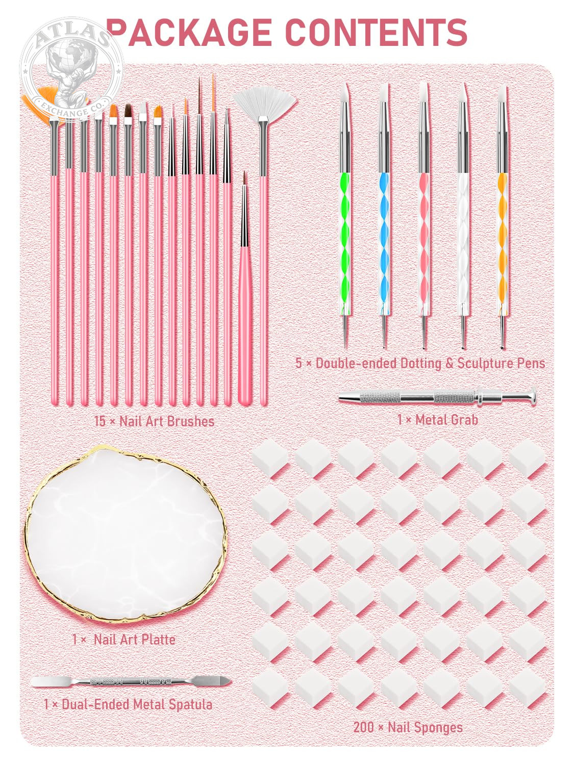 YOOVR Nail Art Tools, 200Pcs Nail Sponges for Ombre and Nail Art Brushes Set, Na