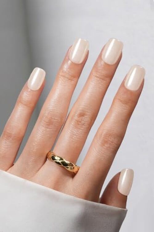 Press On Nails – Short Square Soft Gel Chrome False Nails – Glossy Finish