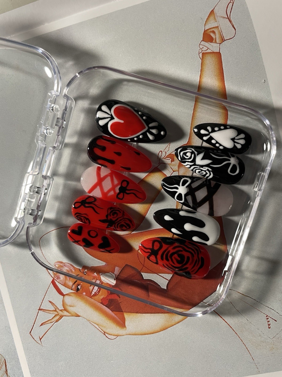 Long Almond Press-On Nails Custom Designed Sz M