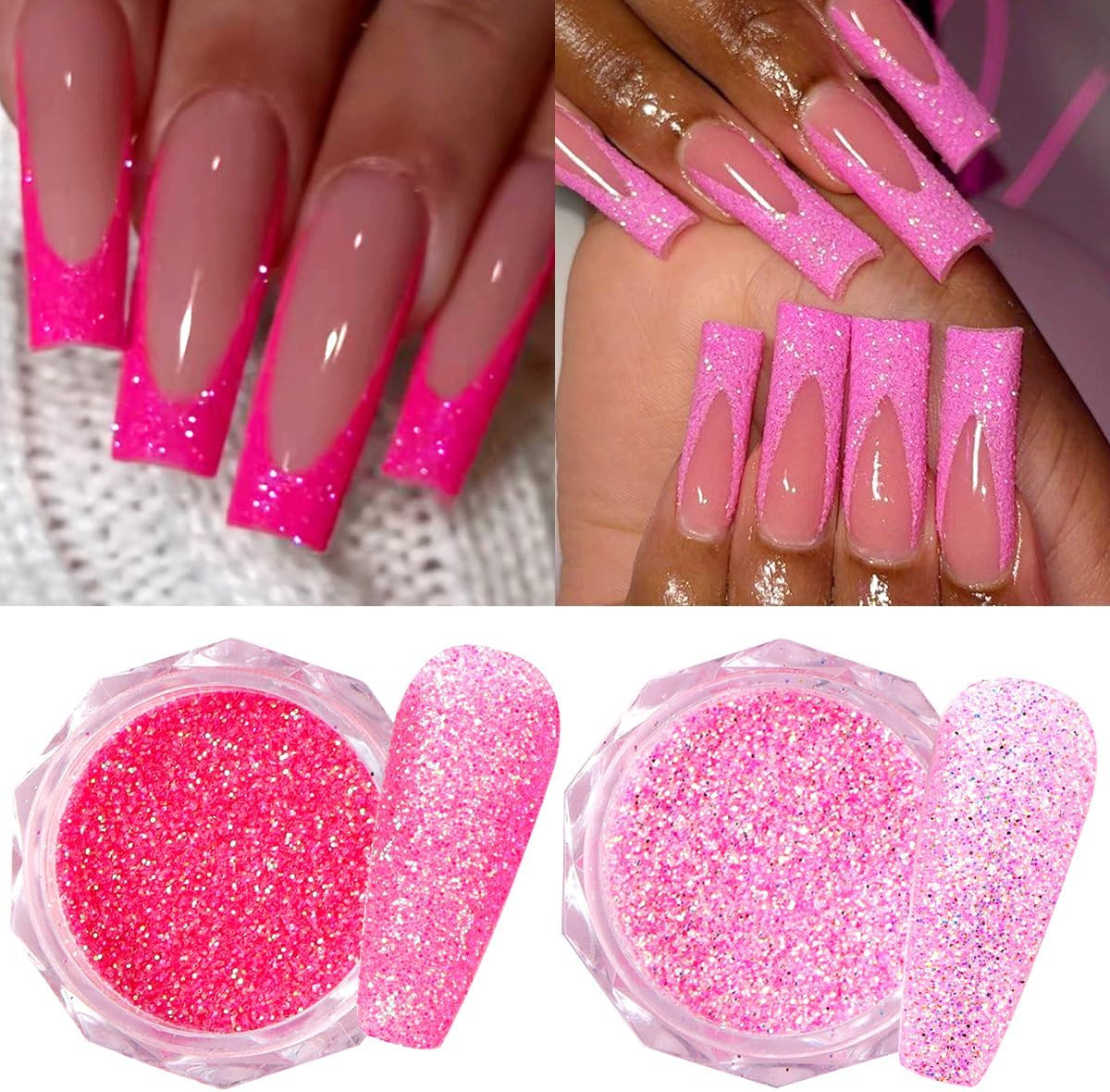 Pink Nail Glitter Powder, 12Pcs Nail Art Sequins Dust Set | Holographic Paillett