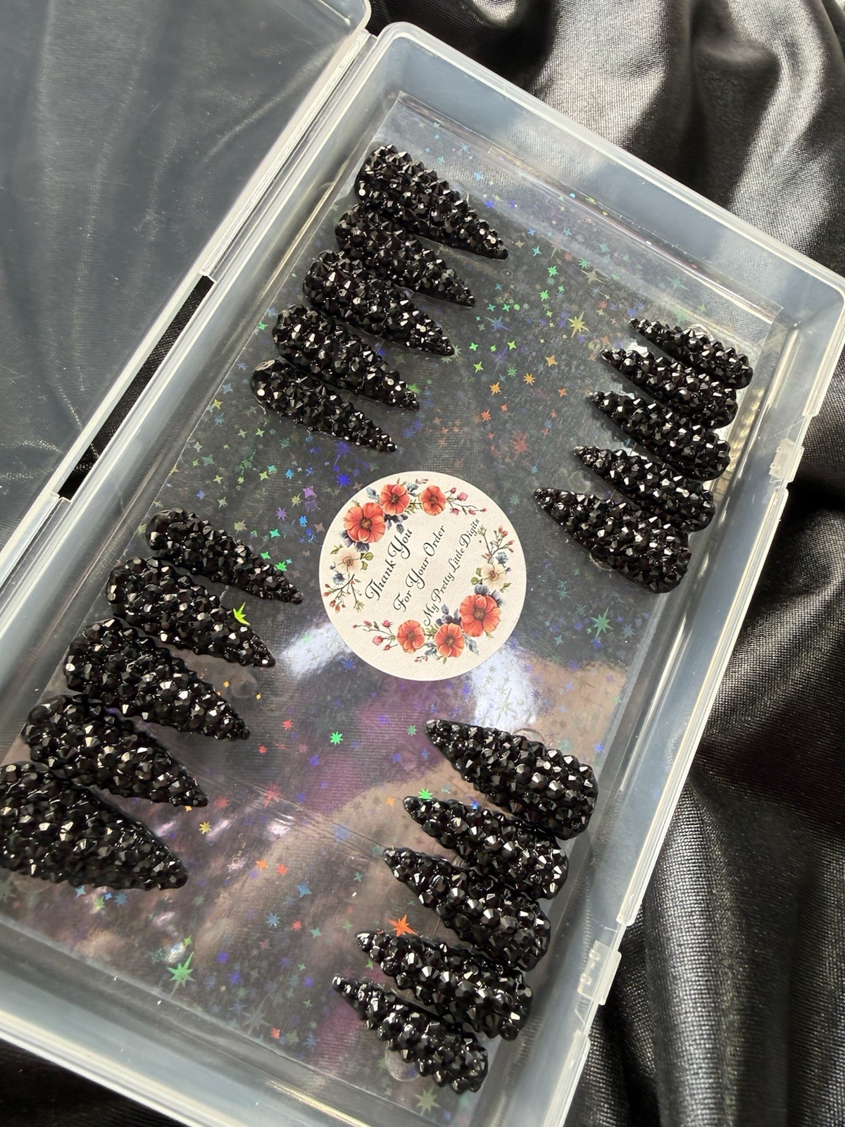 Handmade Press On Nails, XL Black Diamond Stilettos~Includes Free Gifts💝