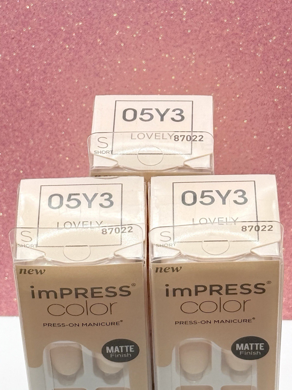 Kiss imPRESS No Glue Press-On Nails Short Color Pink Nude 05Y3 Lovely Lot Of 3