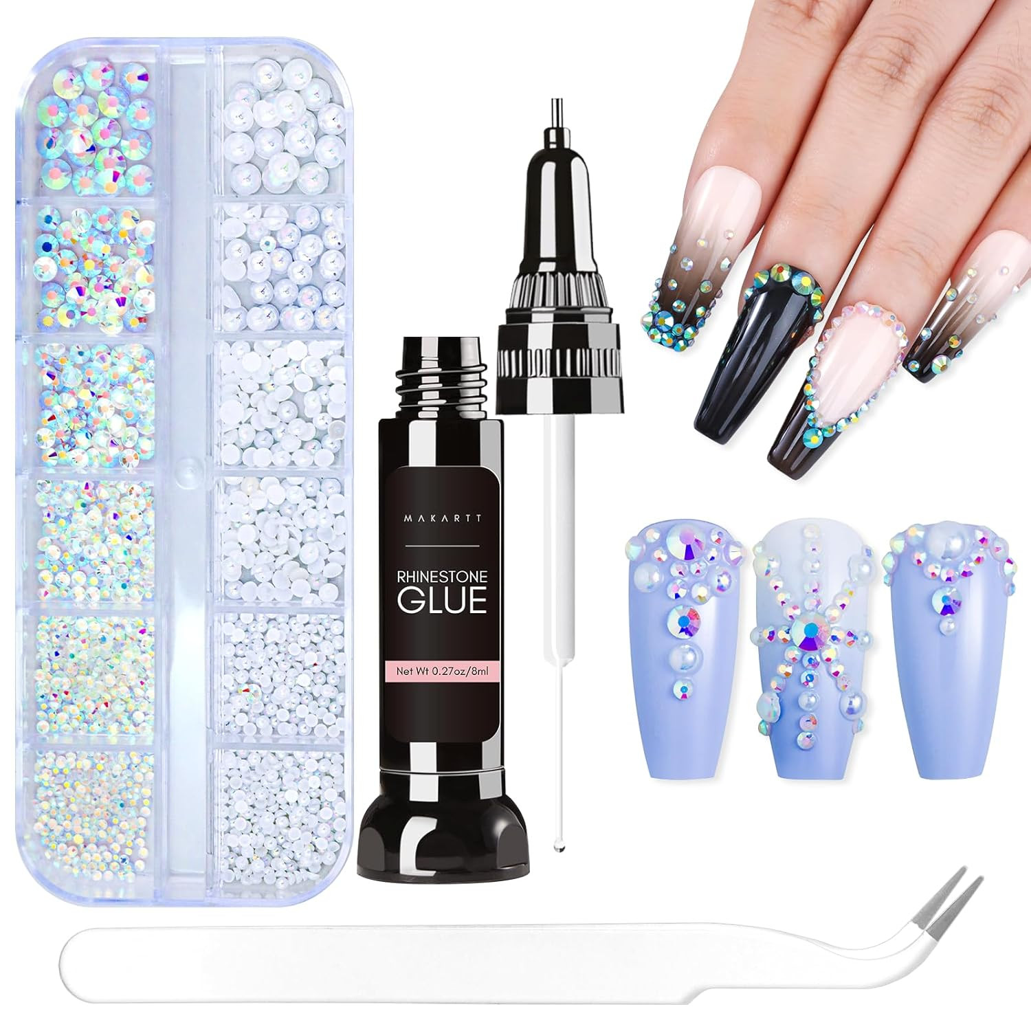 Nail Rhinestone Glue Set – Gel Nail Glue for Rhinestones, 3D Art Design Super St