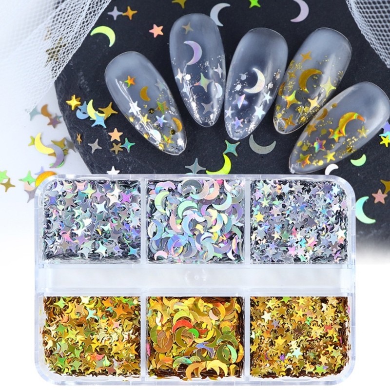 Moon Star Glitter For Epoxy Resin Mold Filling Paper Material Gold Silver Color