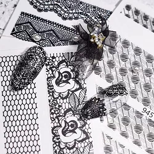 Black Lace 3D Nail Art Sticker Decal – Dots Flower Self-adhesive Design for
