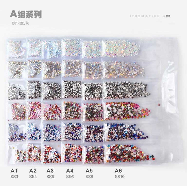 Mixed 1400Pcs SS3-SS8 Nail Art Crystal Glass Flat Back Faceted Rhinestone Beads