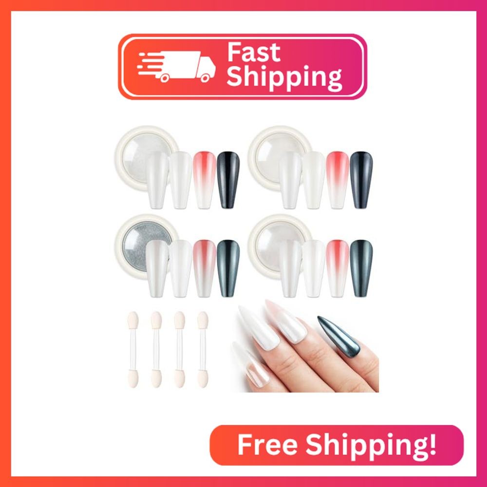 AIMEILI Pearl Chrome Nail Powder, Vegan, Cruelty Free, 4 Colors Aurora Metallic