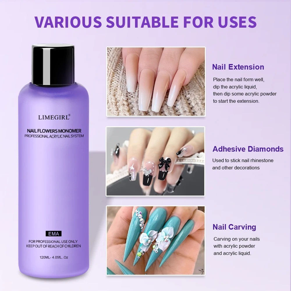 Limegirl Acrylic Liquid Monomer 40/70/120/240ml Nail Art Powder System DIY