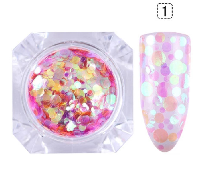 ROUND GLITTER NAIL SEQUINS Transparent Mermaid Effect Aurora Paillette Confetti