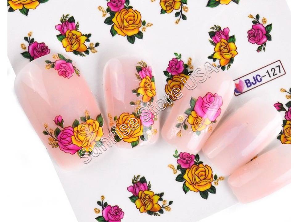 Nail Art Water Transfer Sticker Glitter Flower Floral Decals Manicure