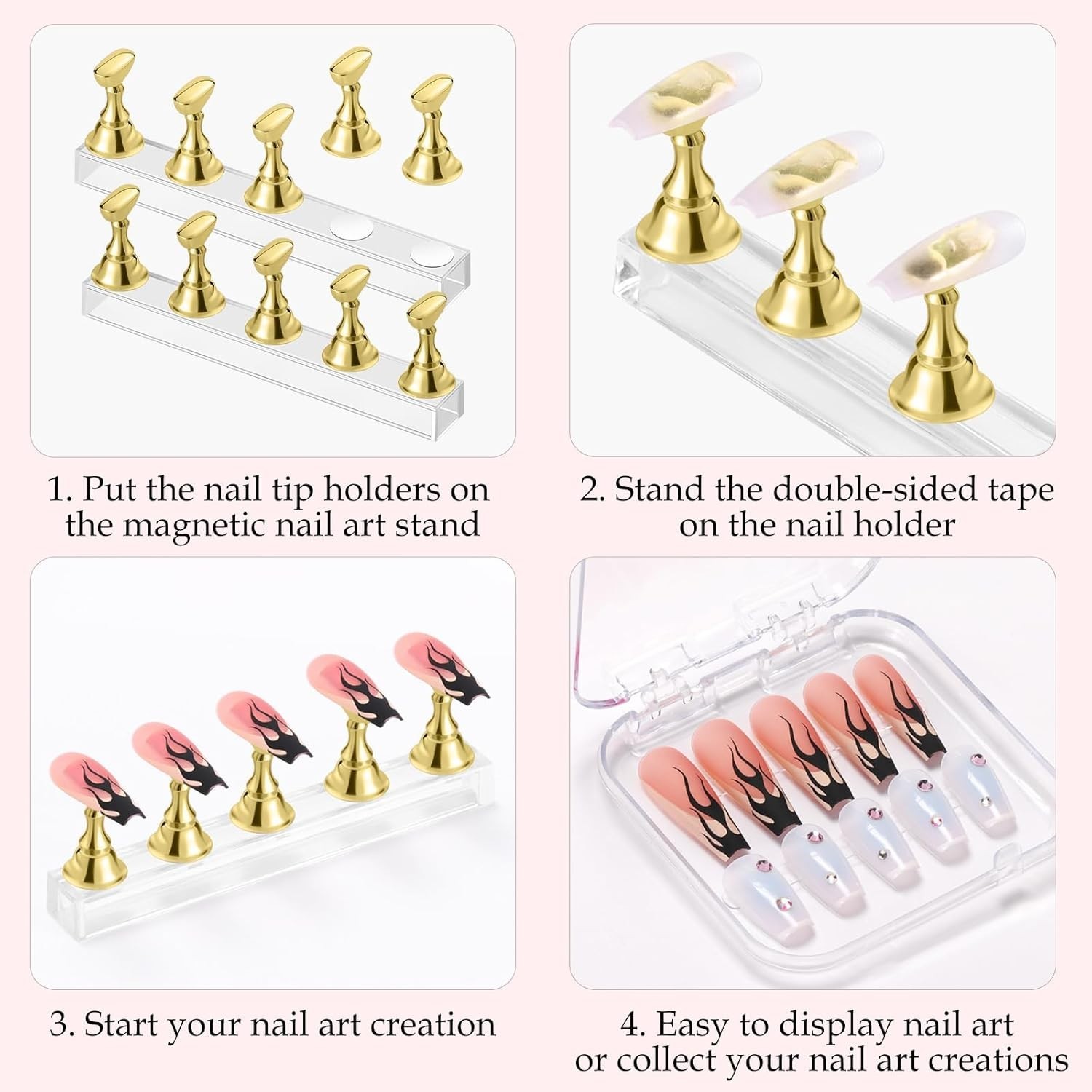 Acrylic Nail Art Display Stand Practice Holder for Painting Fake Tips 5 Magnets