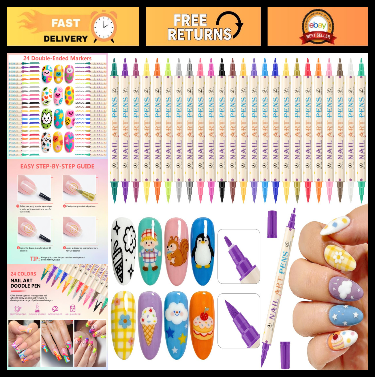 24 Colors Nail Art Pens Set – Quick-Drying Acrylic Paint Markers for DIY Nail De