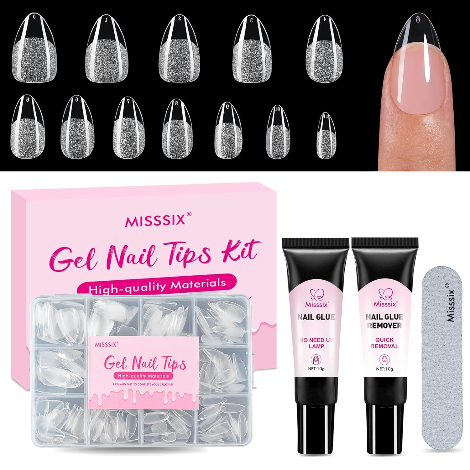 Short Almond Gel Nail Tips, 216Pcs Pre Etched Clear Fake Nails, Full Cover Soft