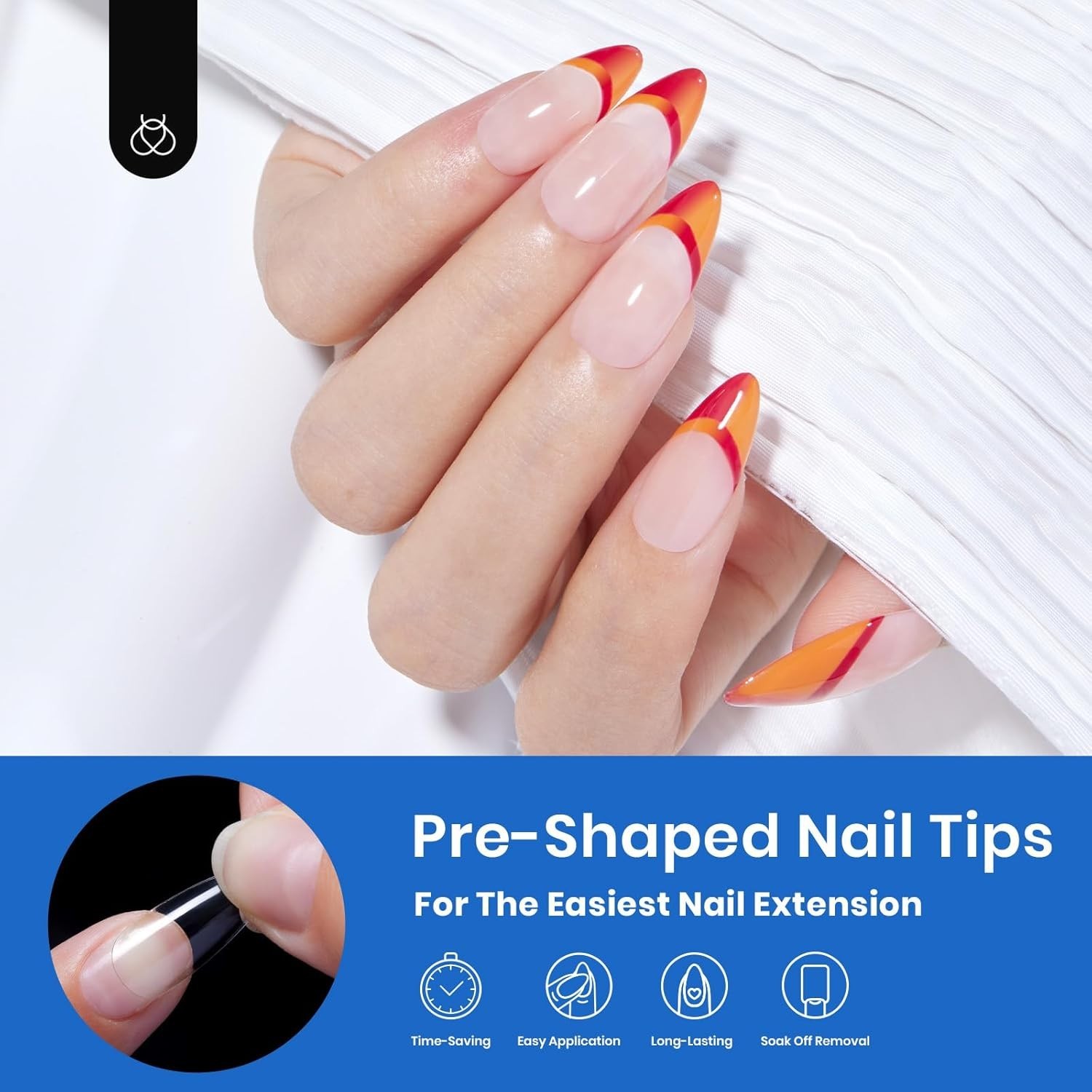 Beetles 500Pcs Medium Almond Gel Nail Tips – Clear Full Coverage Extensions