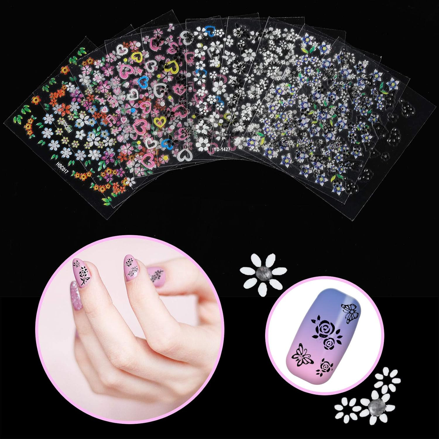 5000 Pcs Flower Nail Stickers 100 Sheets 3D Self Adhesive Nail Stickers Multi De