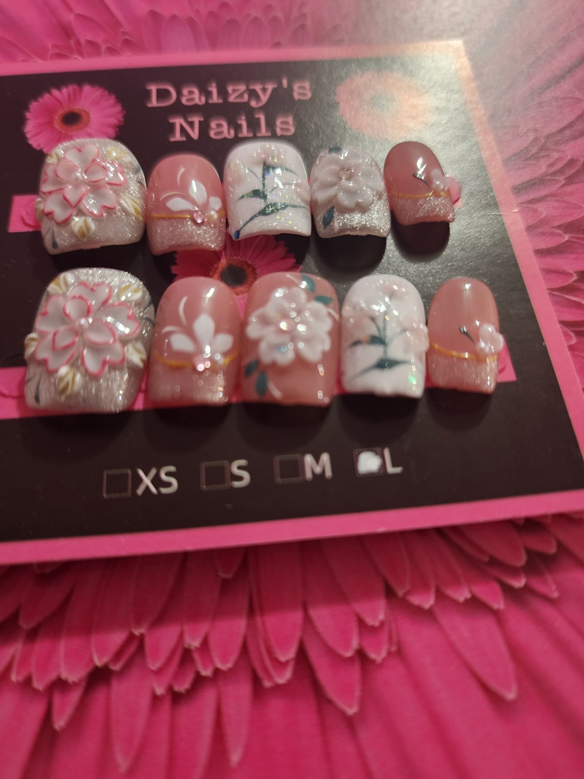 Large Size Garden 3D Floral Press-on Nail Set Handmade Almond 1.5 Cm Length