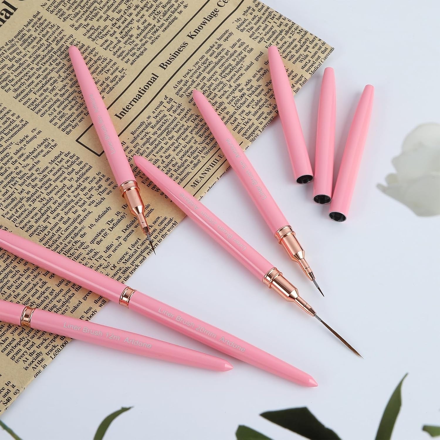 5PCS Pink Metallic Nail Art Pens – Precision Liner Brushes for Intricate Designs