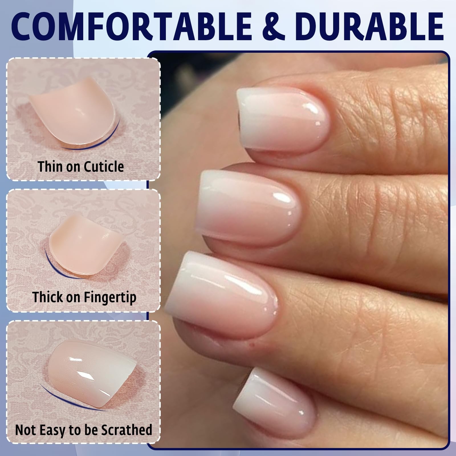 240Pcs Ombre Press on Nails Short Round Gradient Fake Nails Glossy Nude Ombre