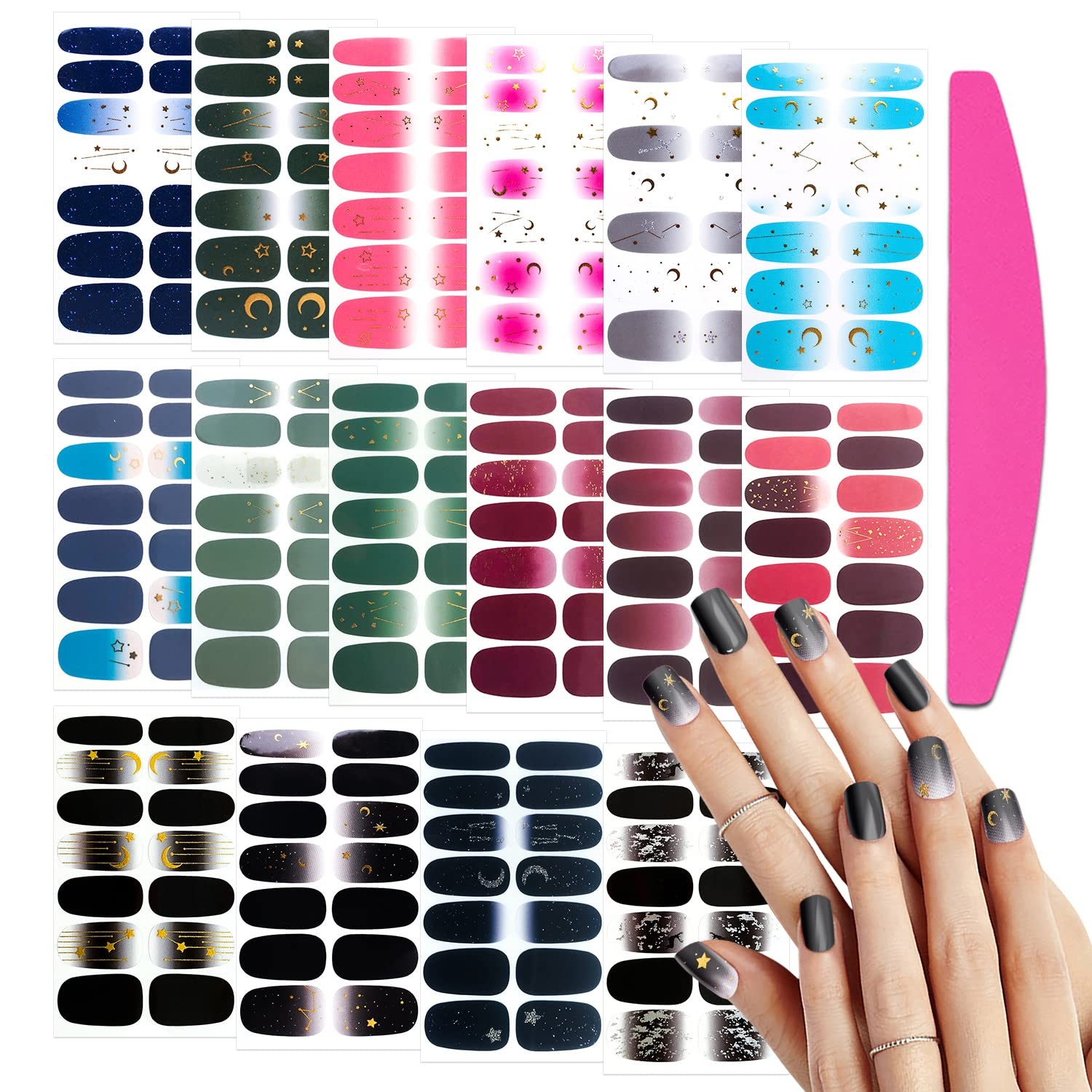 16 Sheets Nail Wraps for Women Gradient Star Moon Nail Polish Strips Gel Nail…