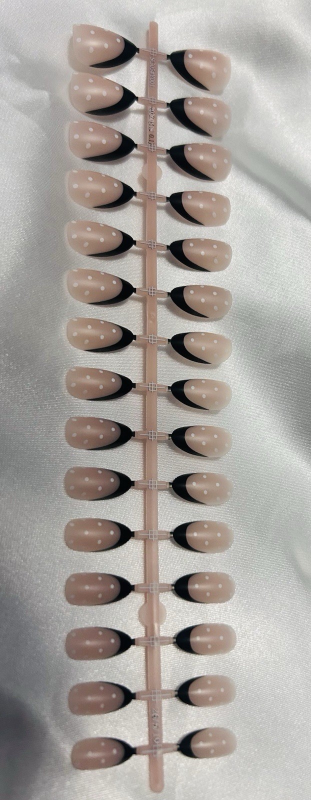 Full Cover Artificial Nails Short Oval Beige Black French Tip Polka Dot