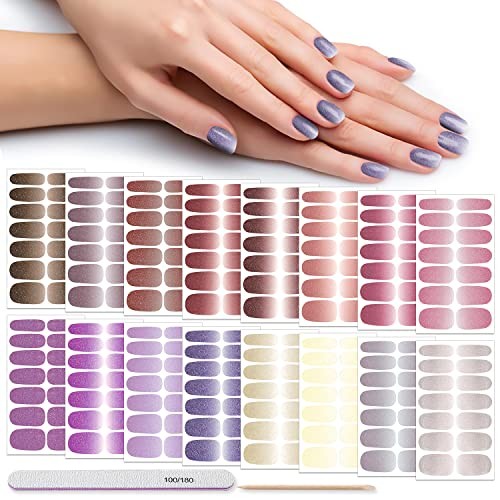 16 Sheets Nail Polish Strips – Full Nail Wraps – Self Adhesive Gradient Glitter