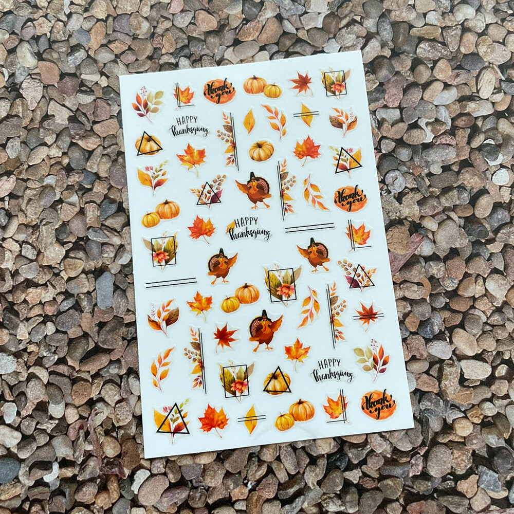 Autumn Leaf Pumpkin Nail Sticker Turkey Thanksgiving Party Maple Fruit Stickers