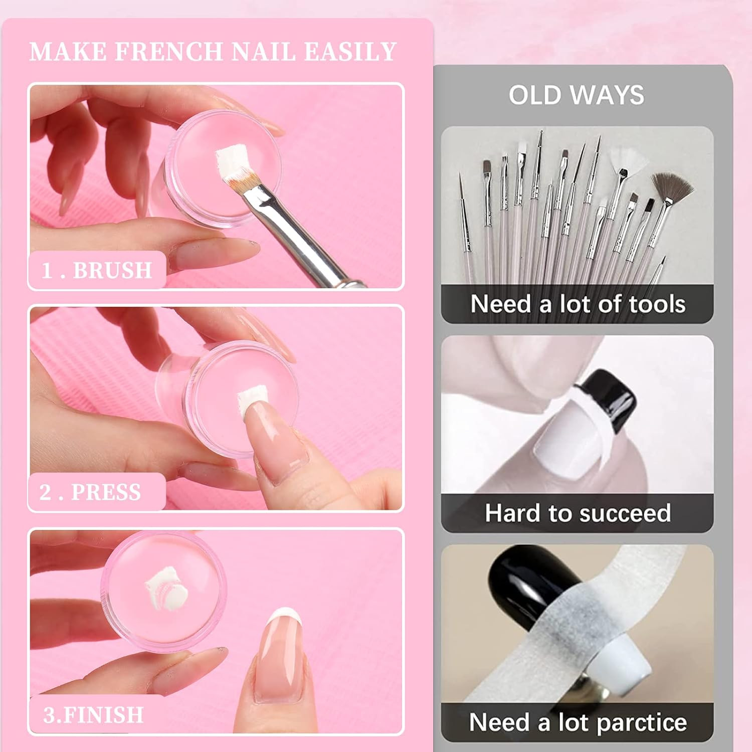 2PCS Silicone Head Nail Stamp Set with Scraper French Nail Art Template DIY Tool