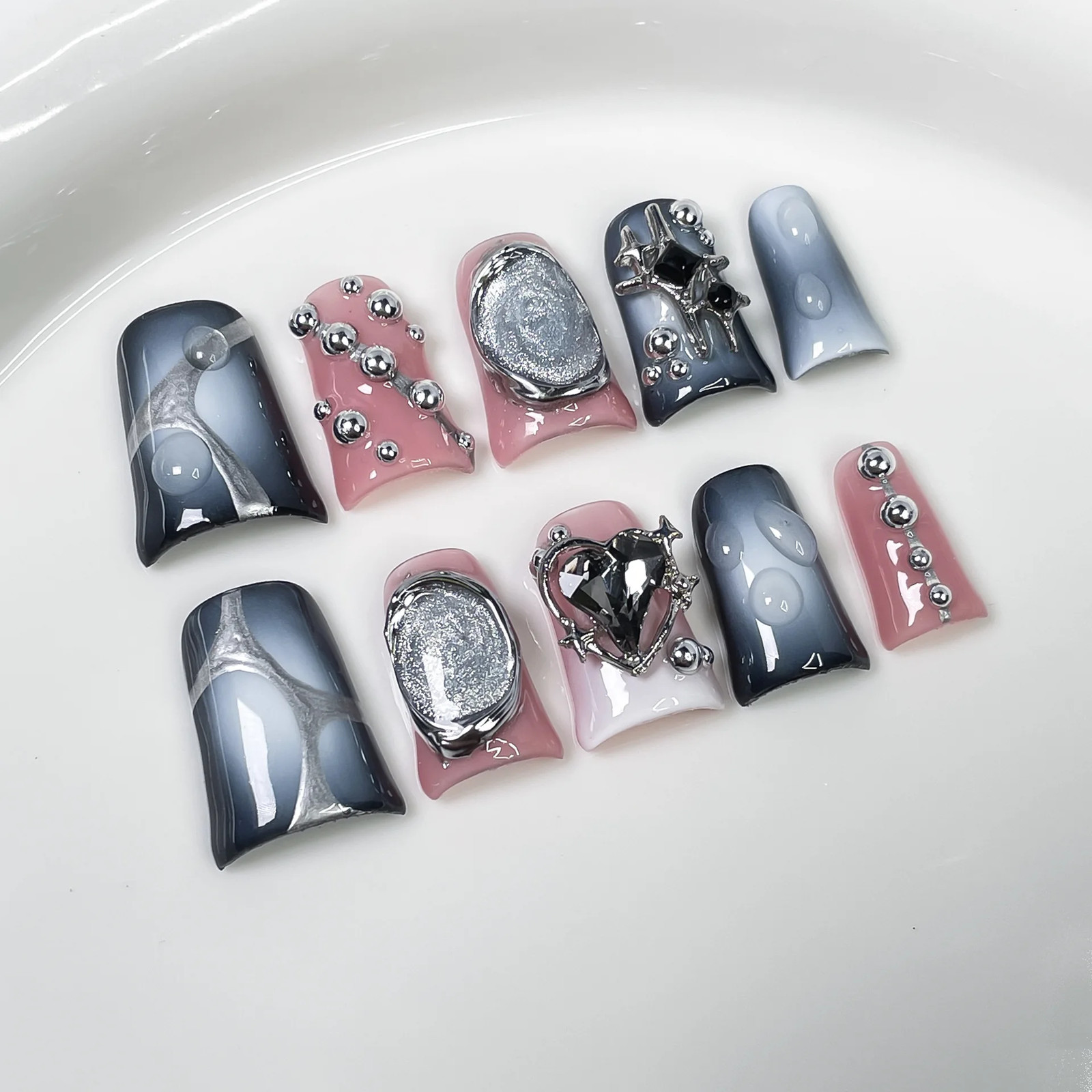 10pcs Handmade Press on Nails Art Simple White French Short Fake Nail Wearable