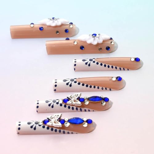 Long Nail Press ons Square Press on Nails White French Fake Long Style-C5C25