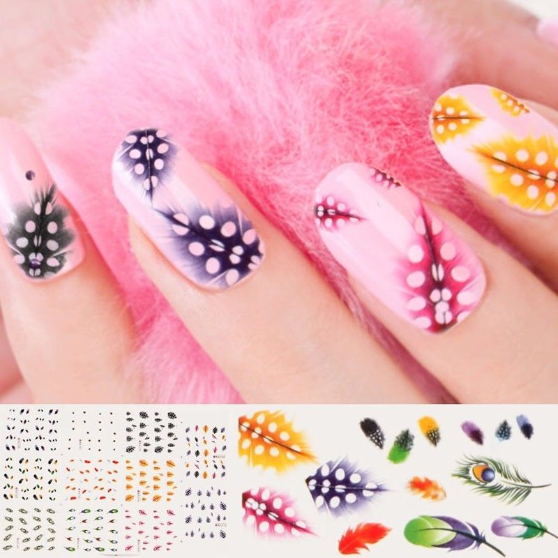 Nail Art Water Transfer Sticker Colorful Feather Decal Manicure