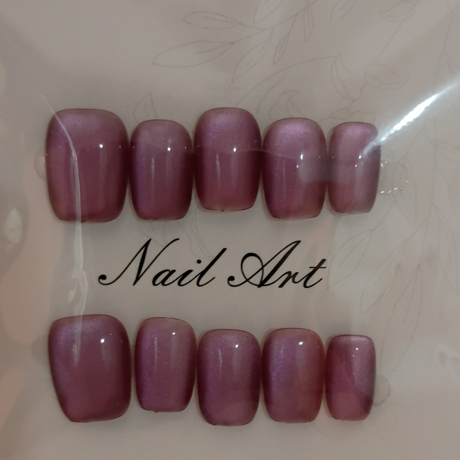 Press-On Nails Purple Square Short Shiny Cat Eye, Size M
