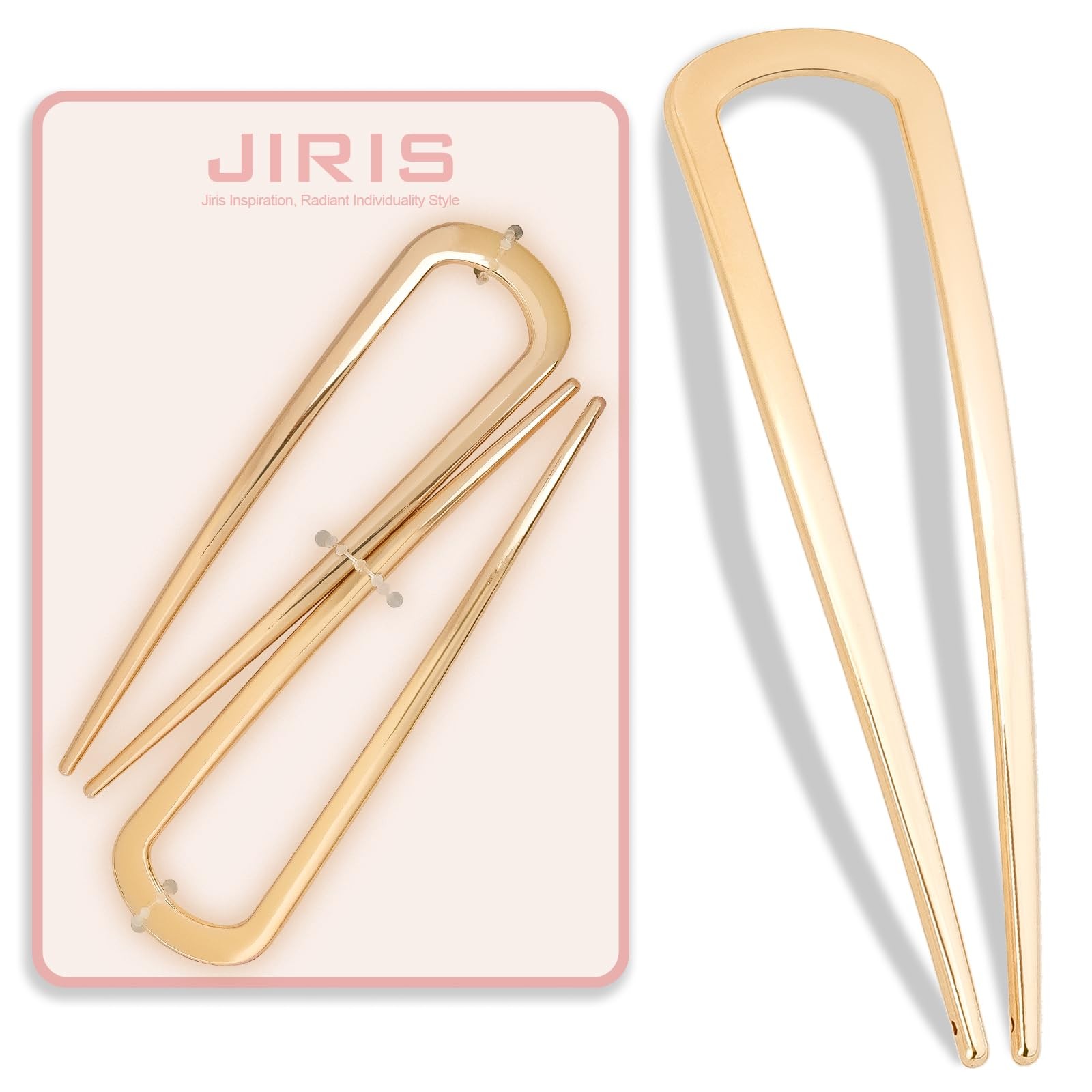 JIRIS 2PCS 4.2Inch French Hair Pins U-Shaped for Women and Girls Gold