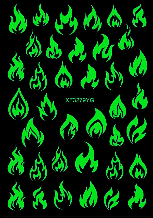 Holographic Fire Flame Glow in the Dark Nail Stickers Decals Luminous Color NH21