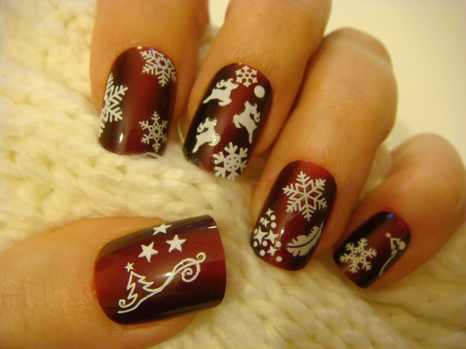 GOLD SILVER XMAS 3D Nail Art Stickers White Black Snowflakes Angels Reindeer