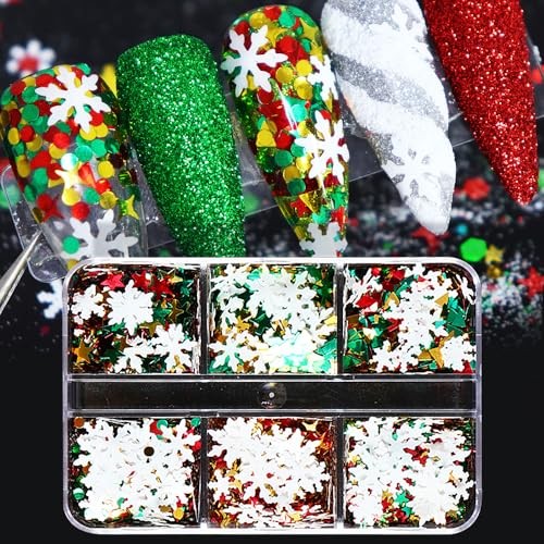 6 Grids Colorful Christmas Nail Art Glitter Christmas Mixed 3D Coloful