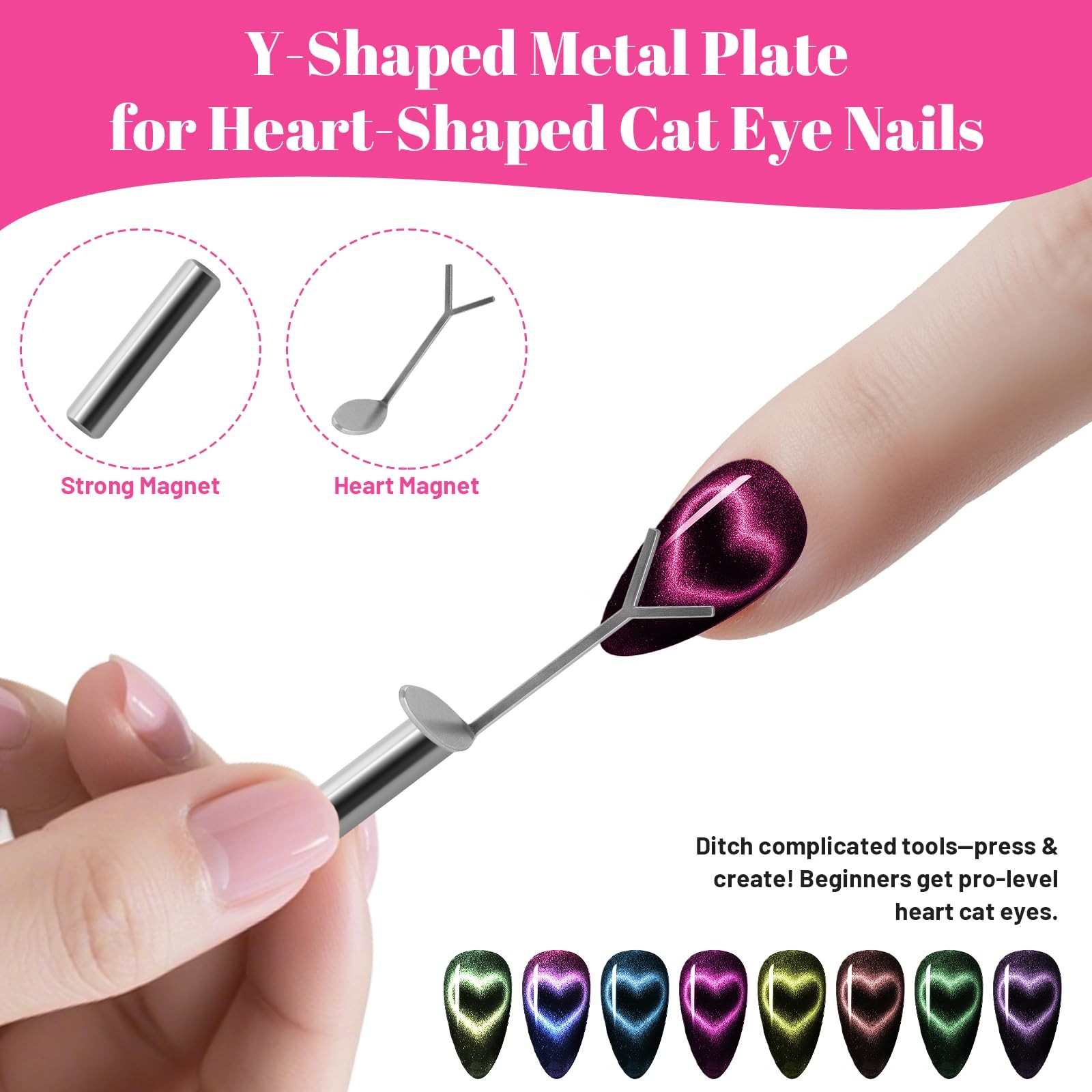 3PCS Nail Art Magnet Set Cat Eye Dual Head Heart Tool for Gel Manicure Design