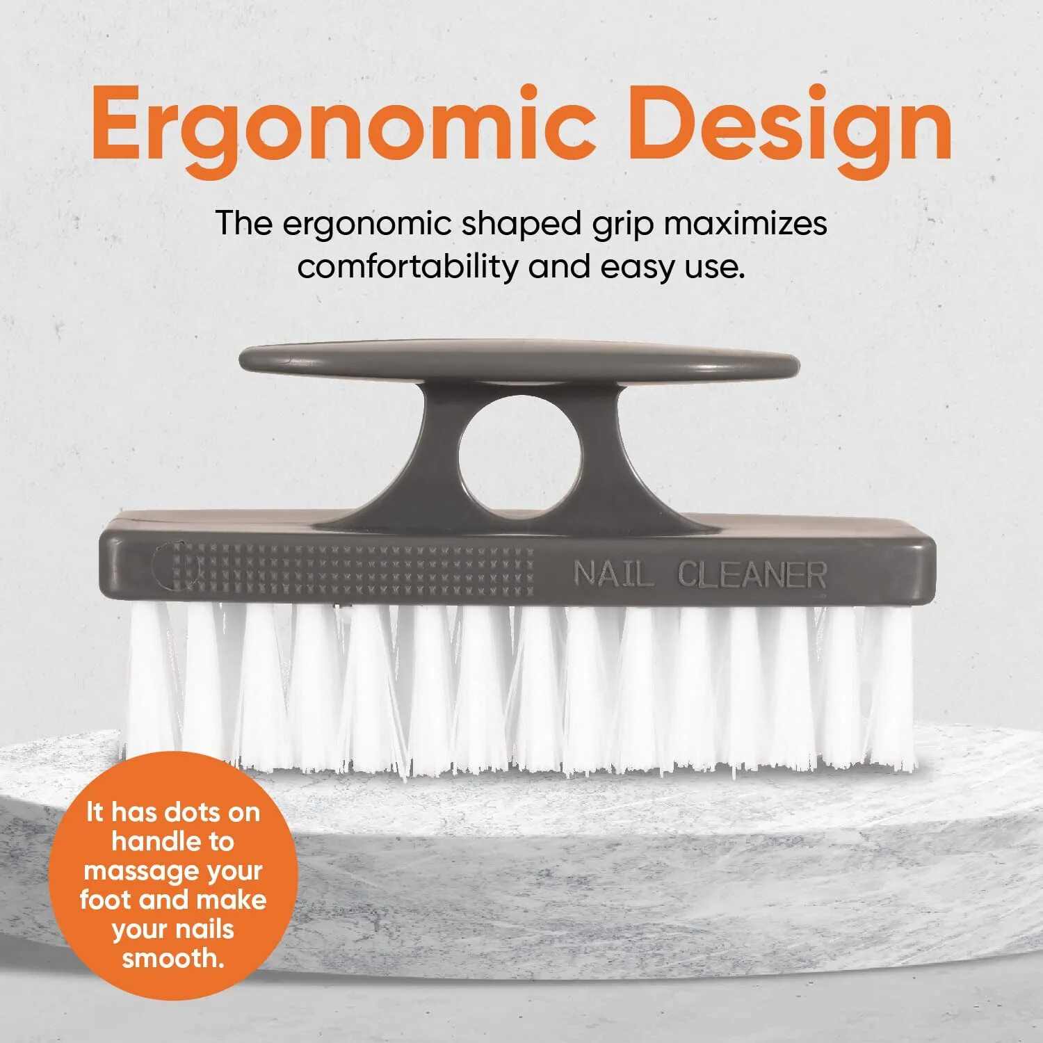 Superio Nail Brush Set 3 Pack Cleaner with Handle Durable Brush Scrubber – Grey