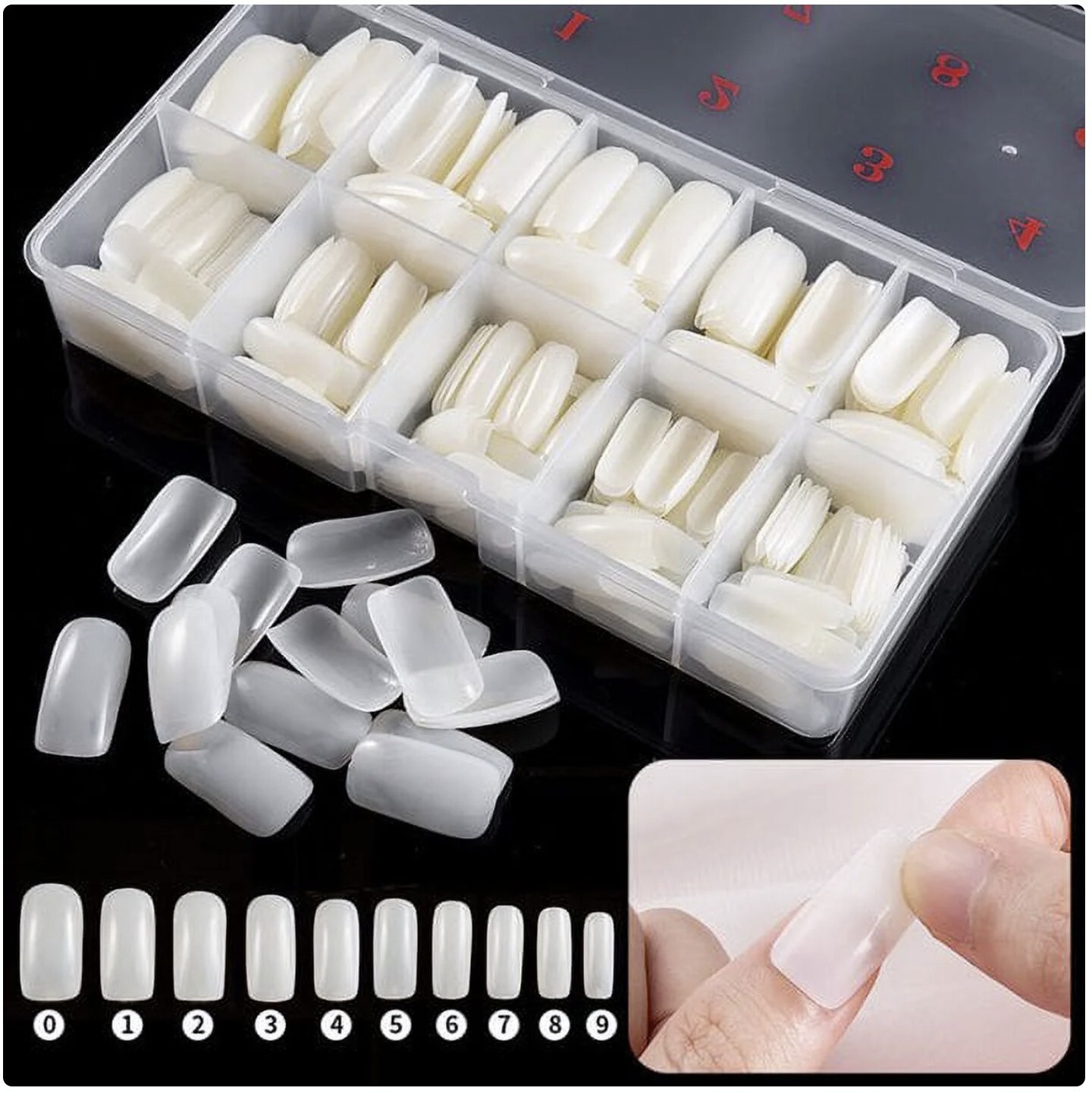 1000pcs Full Cover French Nail Tips Natural Acrylic False Nails Set – White
