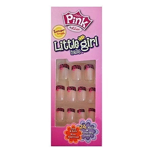 Kiss PINK Little Girl Nails Longer Length 24 Press-On Tab Peace Sign French Tips