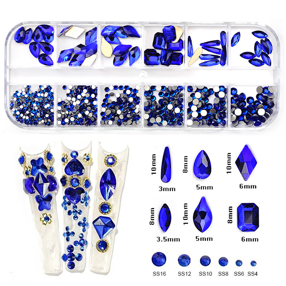 12Box/Set Mix SHAPE Crystal Rhinestone Diamond NON hotfix Nail Art Decoration