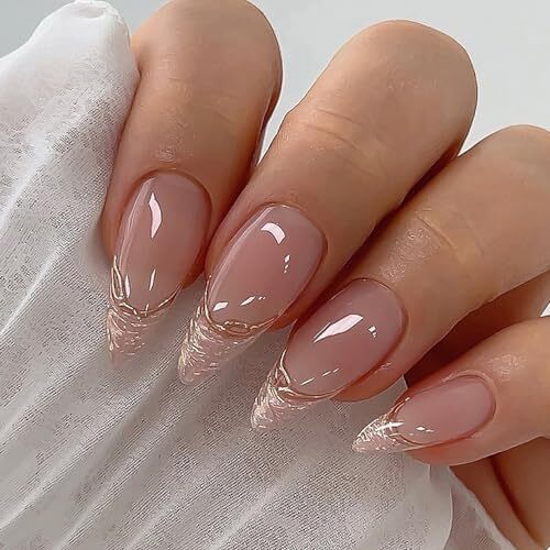 French Tip Press on Nails Almond Short Medium Nude Fake Medium 118 White 118