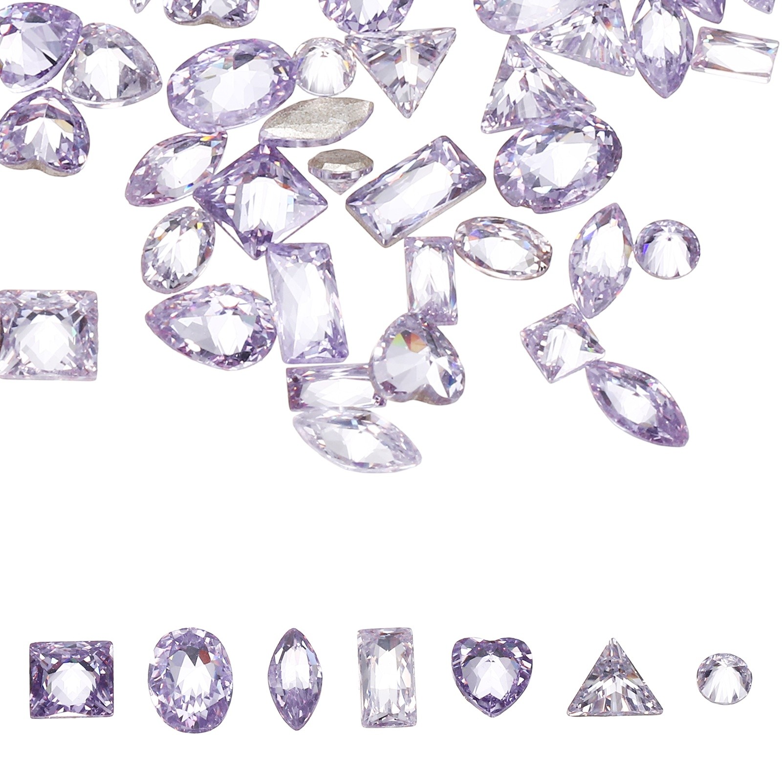 100pcs Shiny Zircon Rhinestones 2-3mmm Multi-shape Diamonds, Light Purple