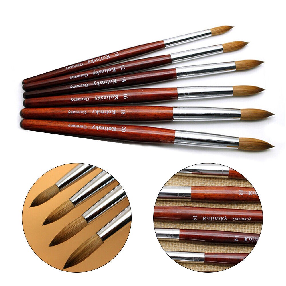 Kolinsky Sable Acrylic Nail Brush Round Red Wood Handle Professional Manicure